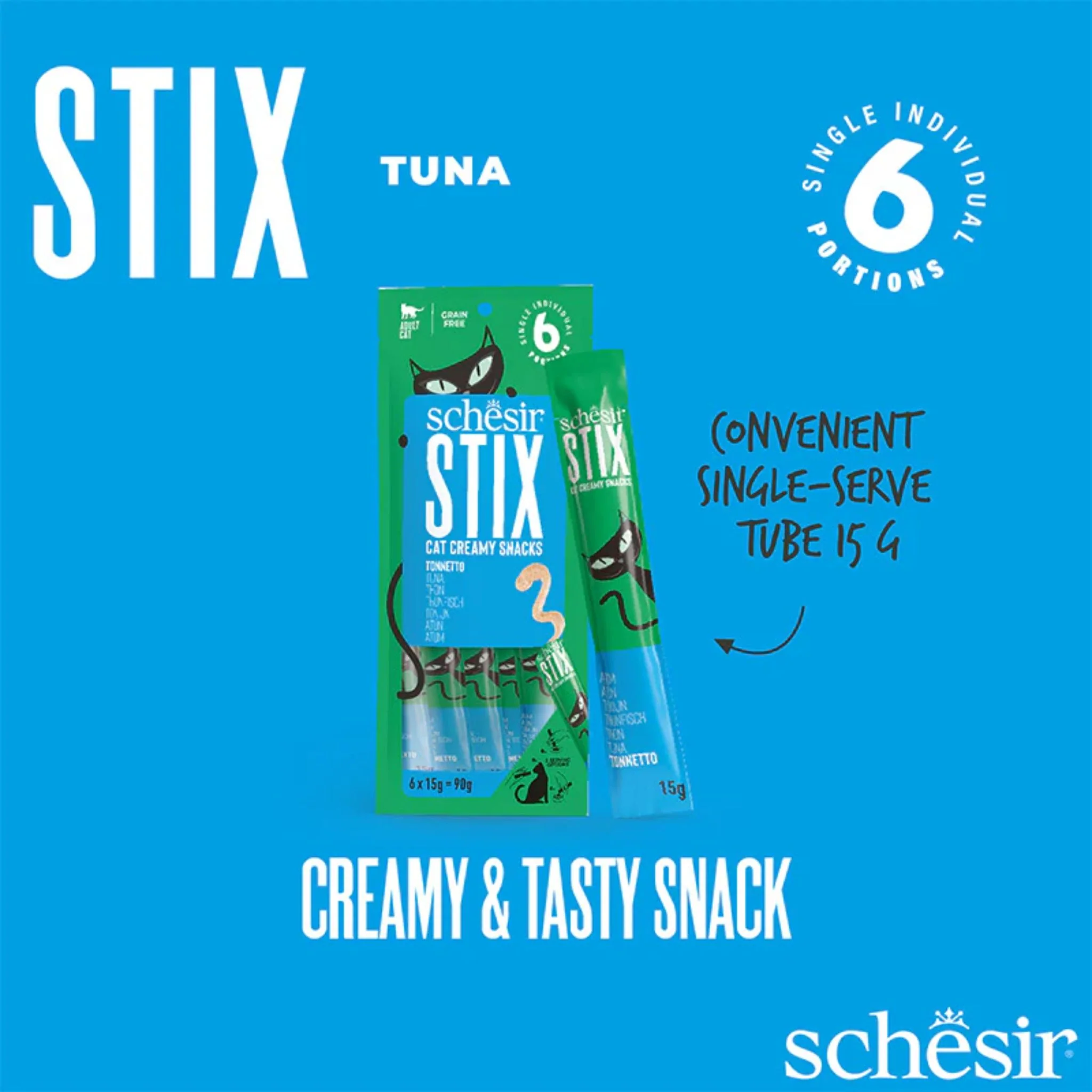 Schesir Cat Treat Stix Mix Flavour Chicken Duck Salmon & Tuna - 15g/24pcs - Image 10