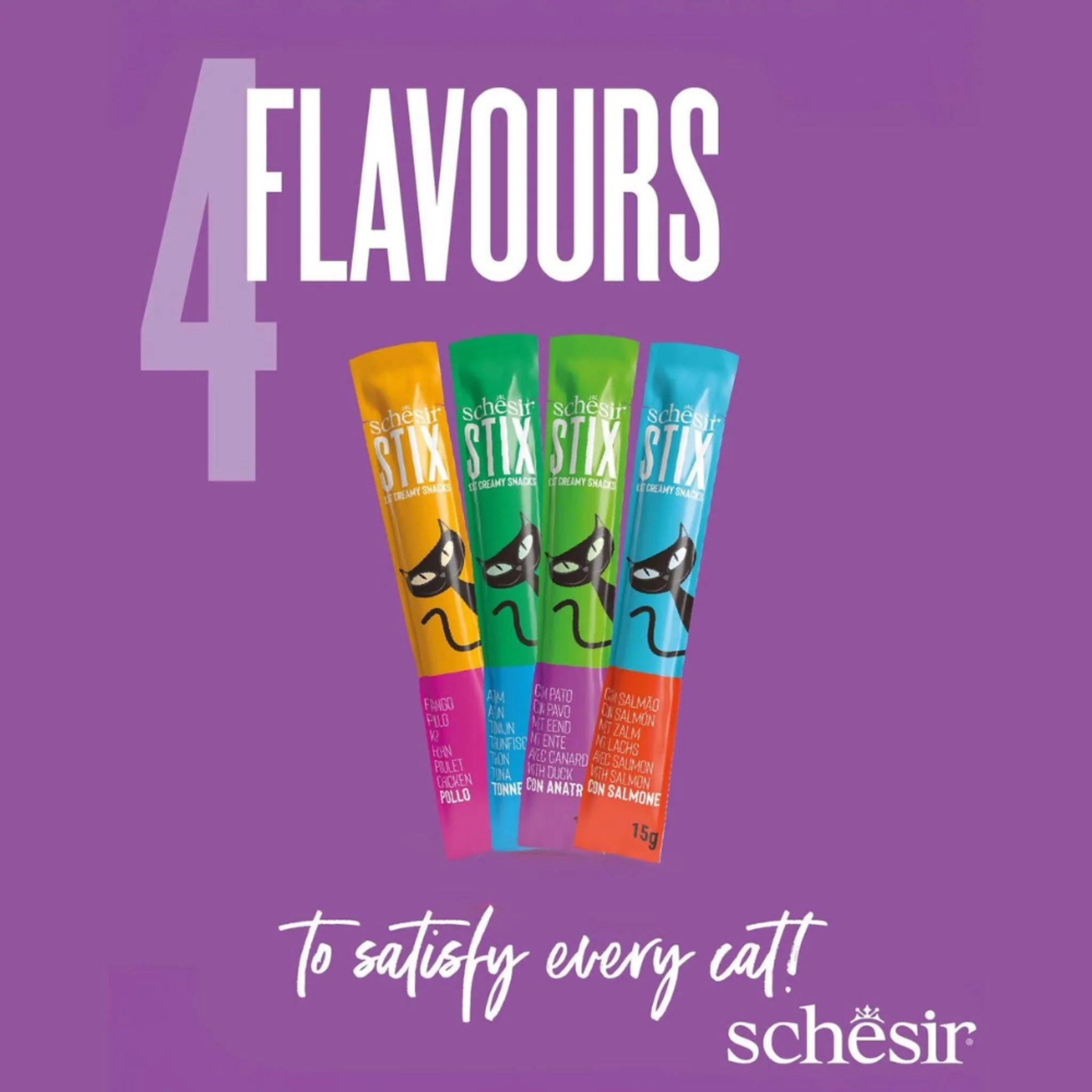 Schesir Cat Treat Stix Mix Flavour Chicken Duck Salmon & Tuna - 15g/24pcs - Image 3