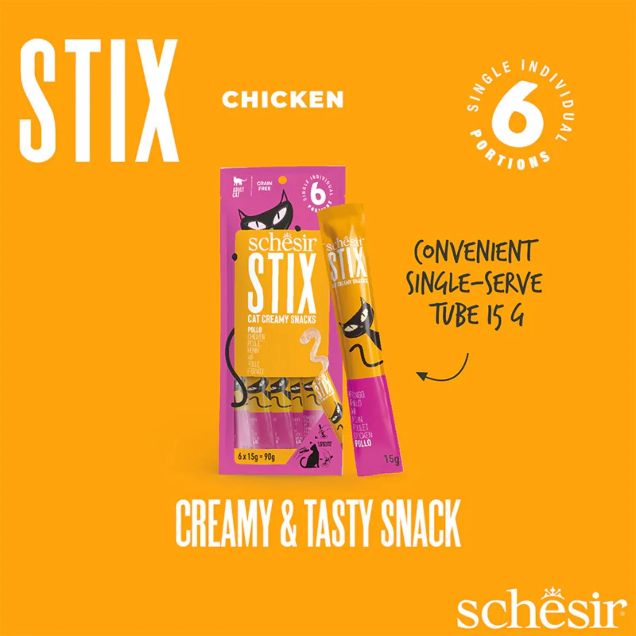Schesir Cat Treat Stix Mix Flavour Chicken Duck Salmon & Tuna - 15g/24pcs - Image 6