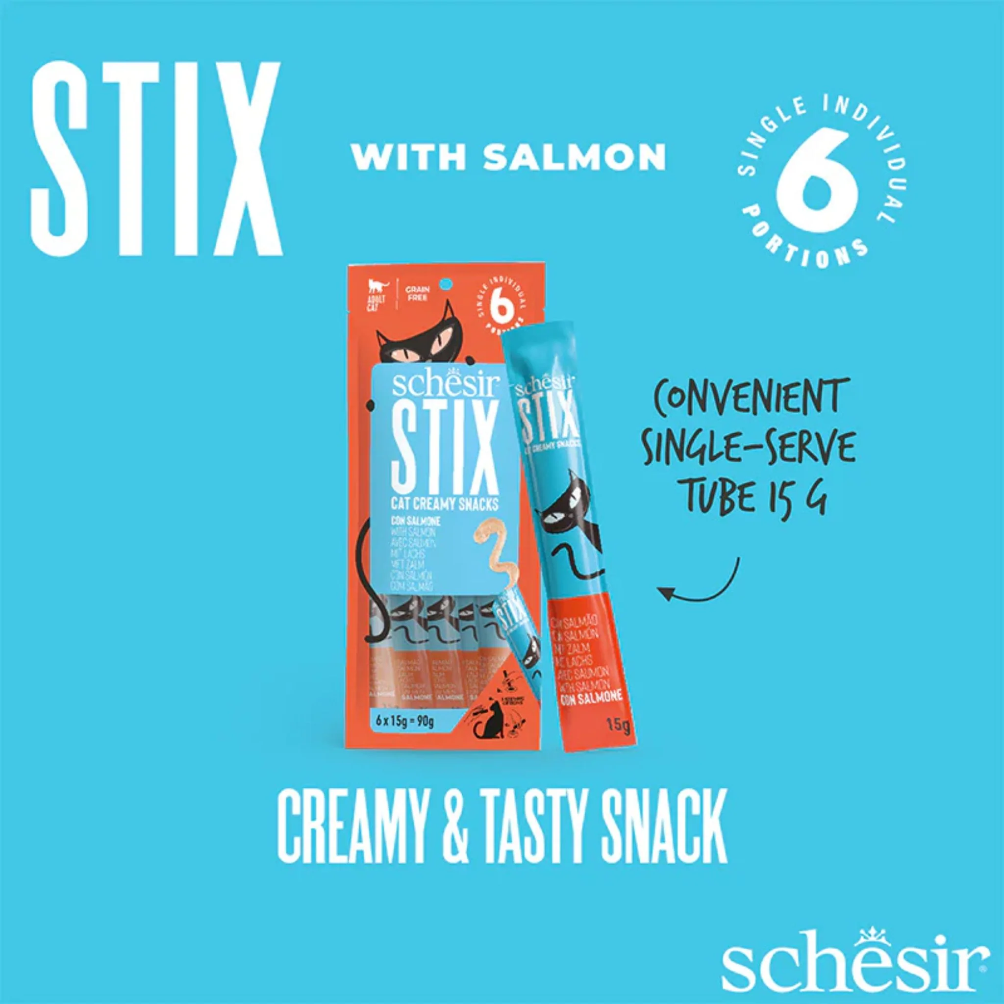 Schesir Cat Treat Stix Mix Flavour Chicken Duck Salmon & Tuna - 15g/24pcs - Image 8