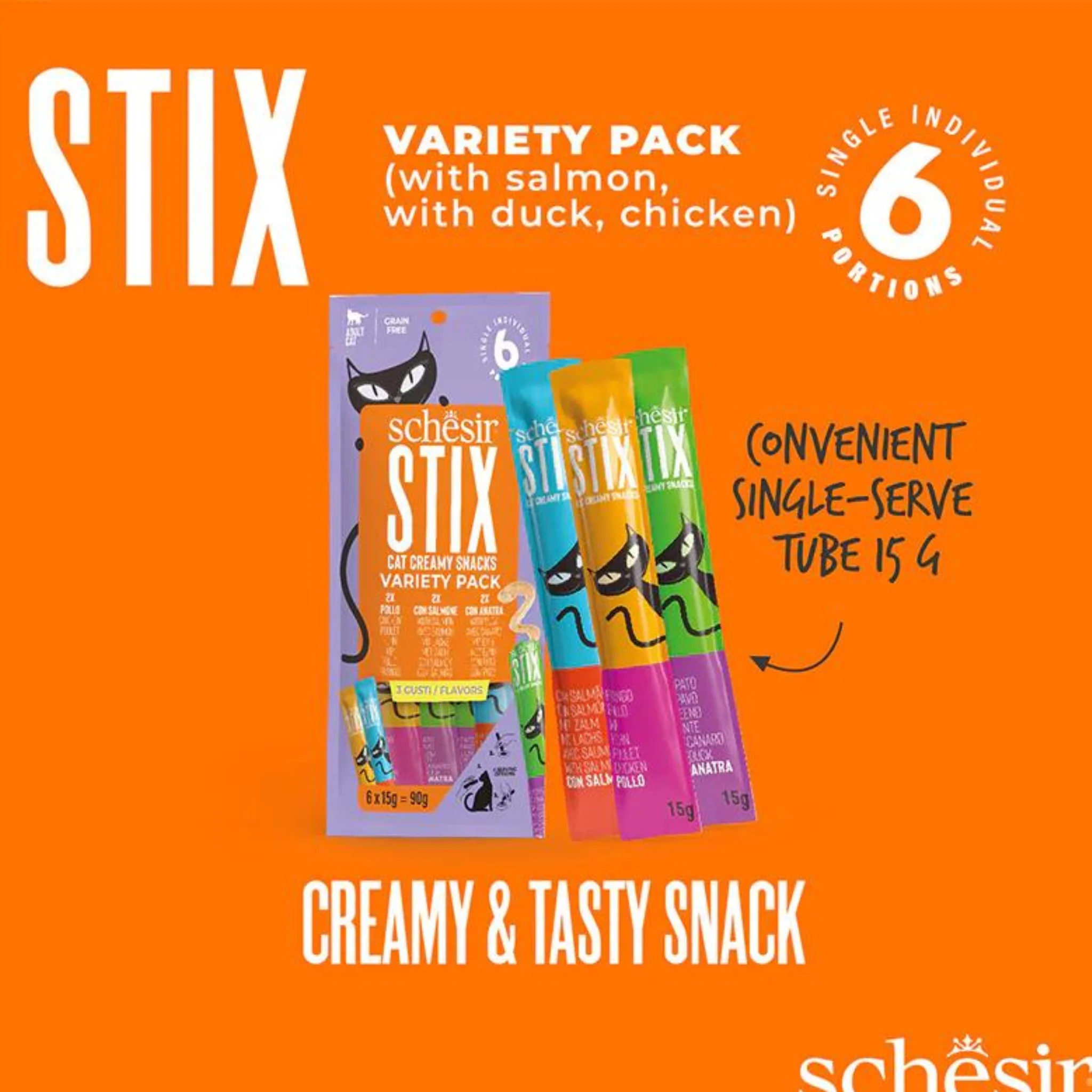 Schesir Cat Treat Stix Chicken Duck & Salmon - 6x15G - Image 5