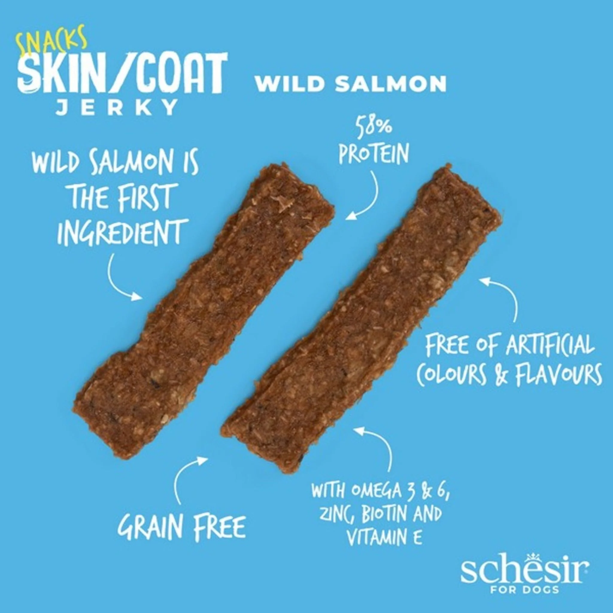 Schesir Dog Jerky Grain Free Skin & Coat Salmon - 115G - Image 3