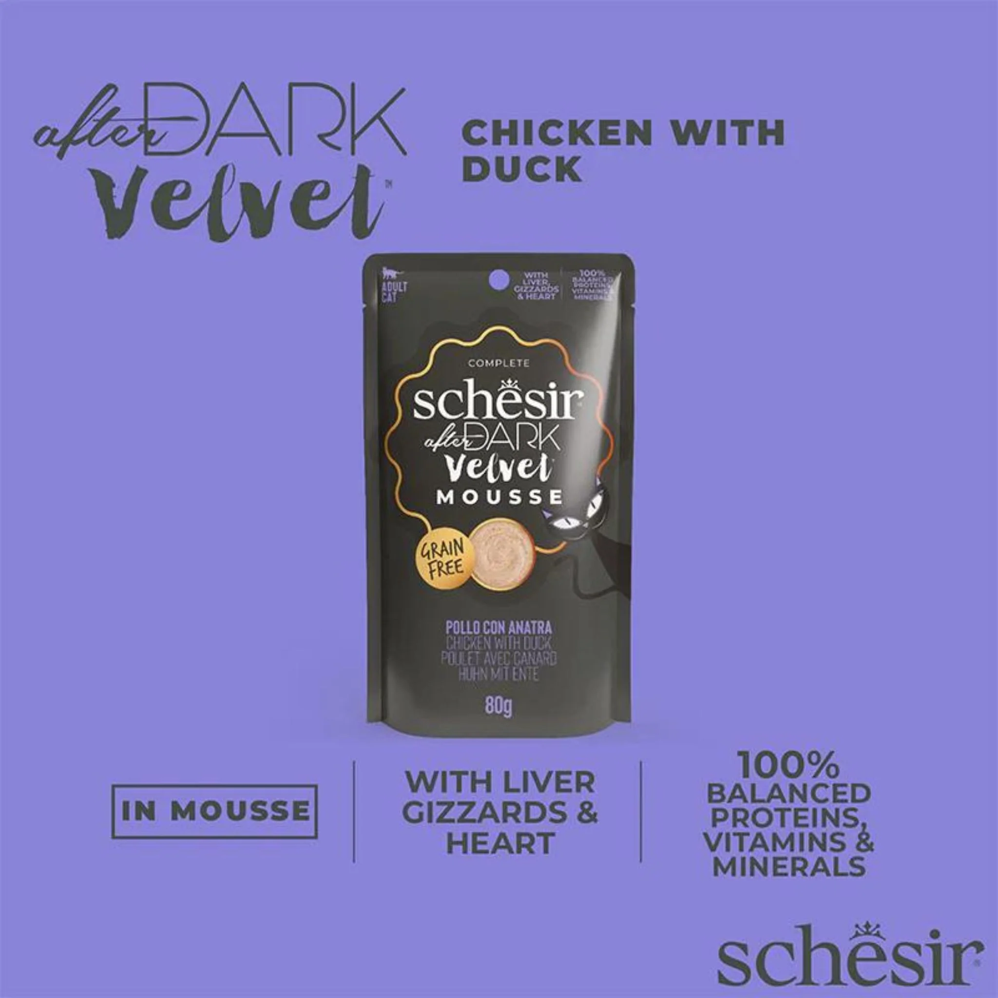 Schesir After Dark Velvet Mousse Chicken With Duck Cat Food Pouch - 80g - Image 4