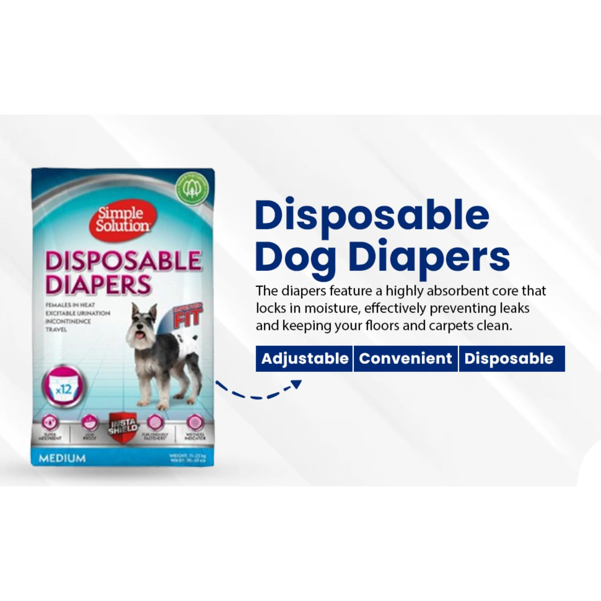 Simple Solution Disposable Dog Diaper Medium - 12Pcs - Image 2