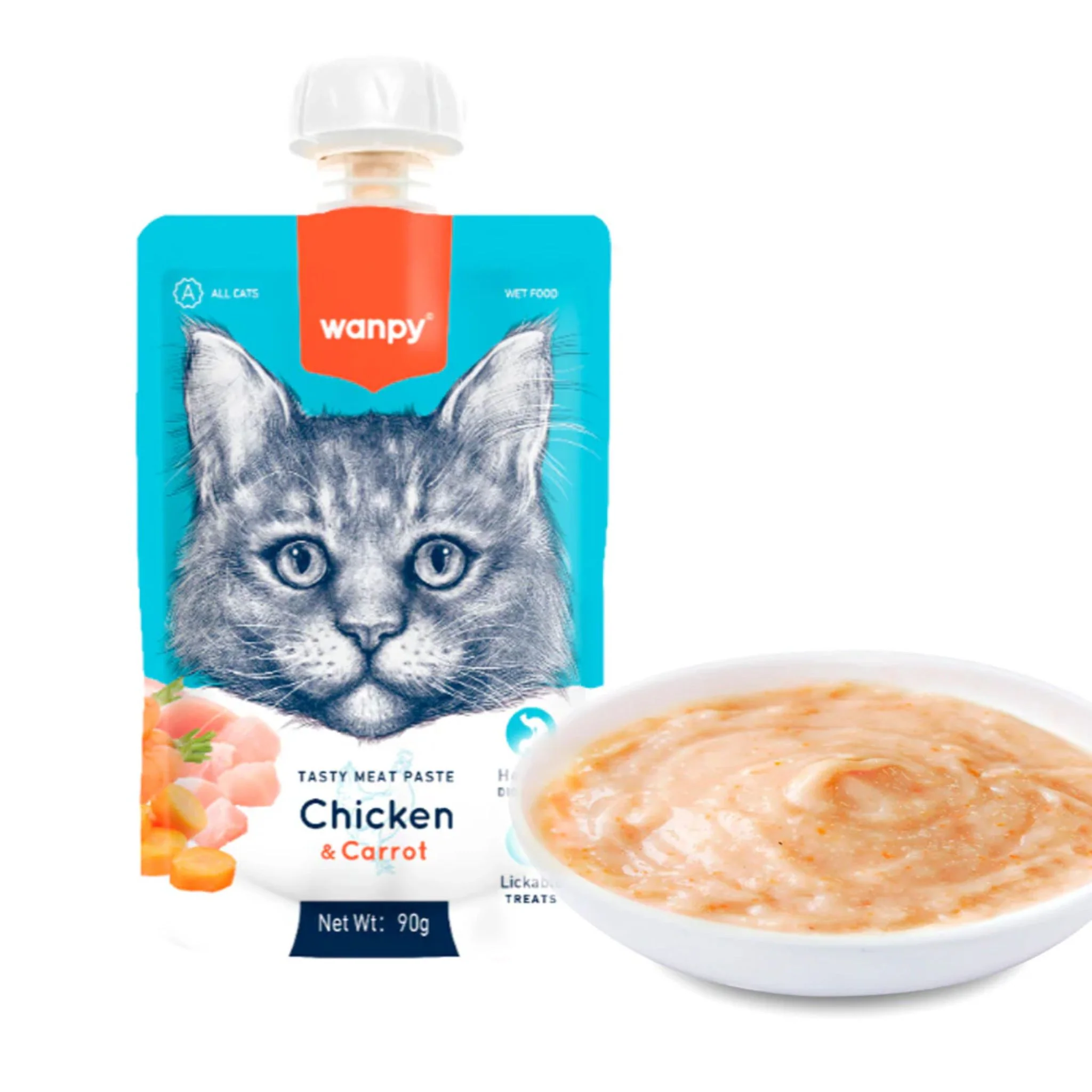 Wanpy Chicken & Carrot Paste For Cat Tasty Meat Treat - 90g - Image 2