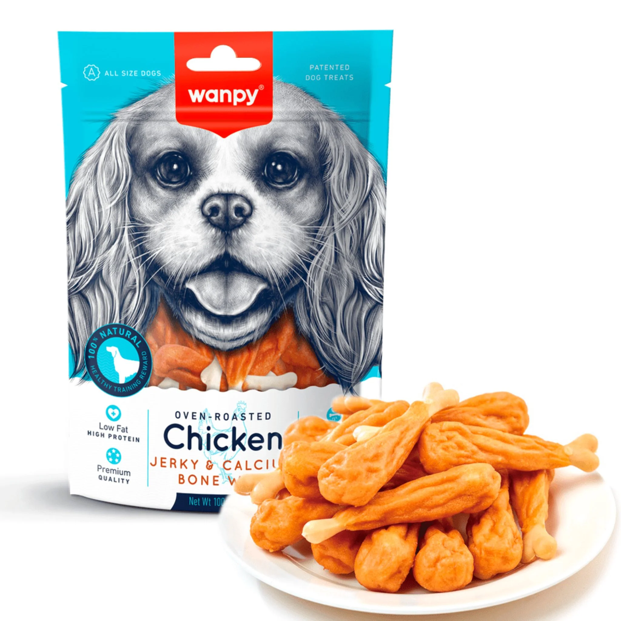Wanpy Chicken Jerky & Calcium Wraps Natural Dog Treat - 100g - Image 2
