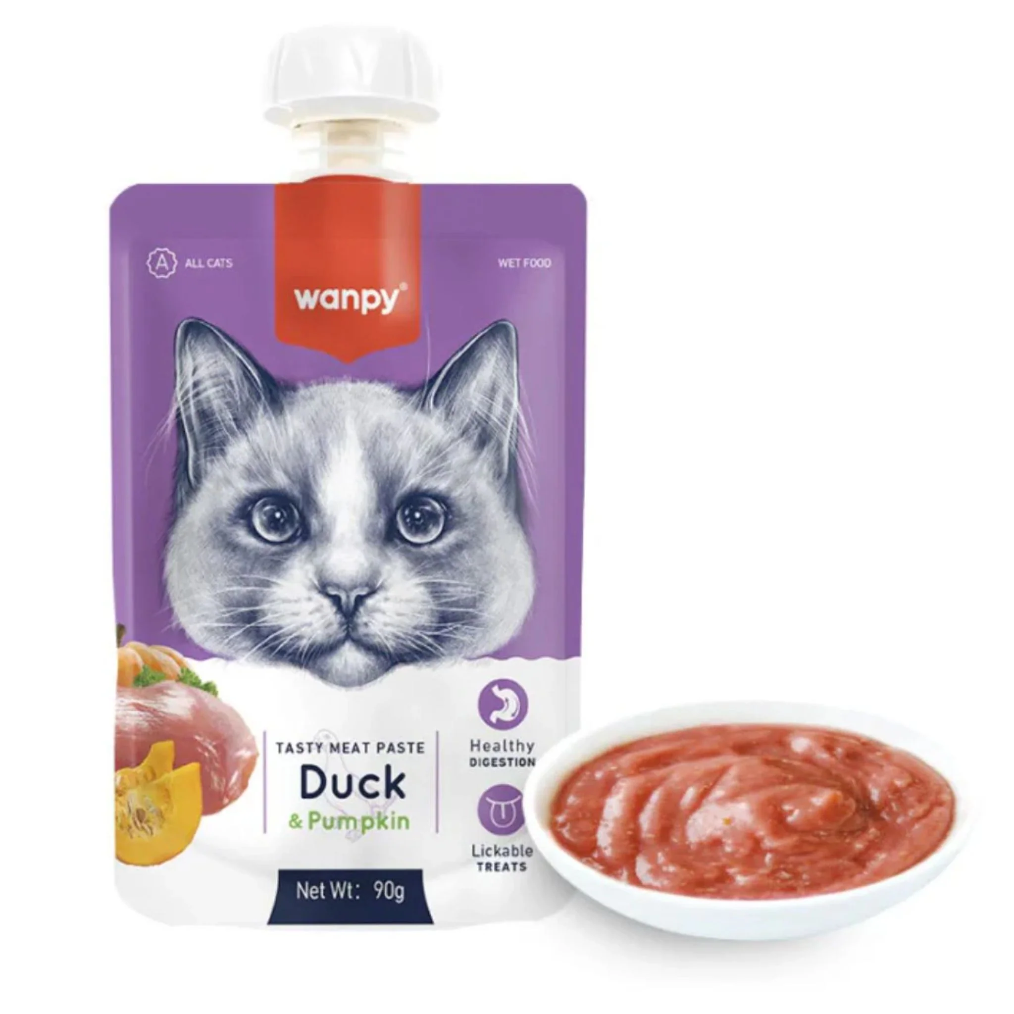 Wanpy Duck & Pumpkin Paste For Cats Healthy Snack Tube - 90g - Image 2